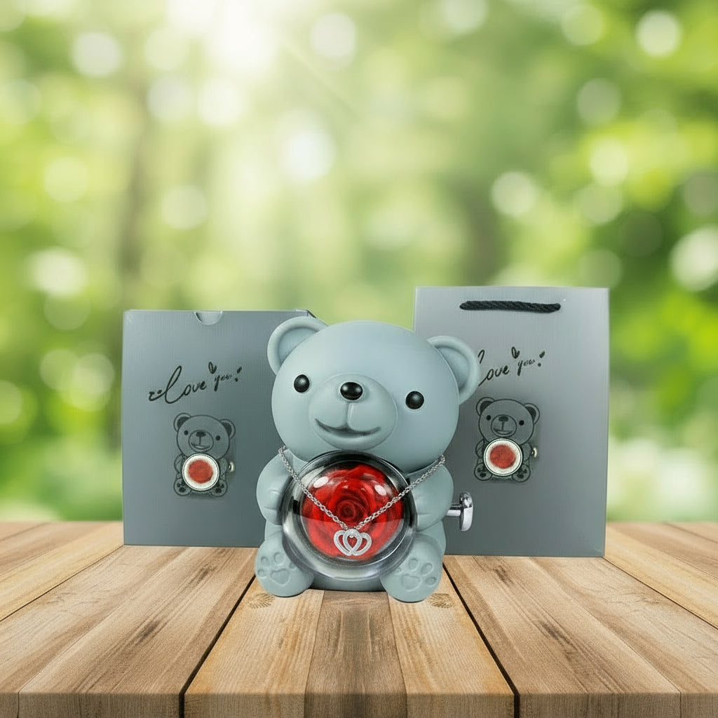 Collier personnalisé 2 prénoms cœur + ourson / Méo