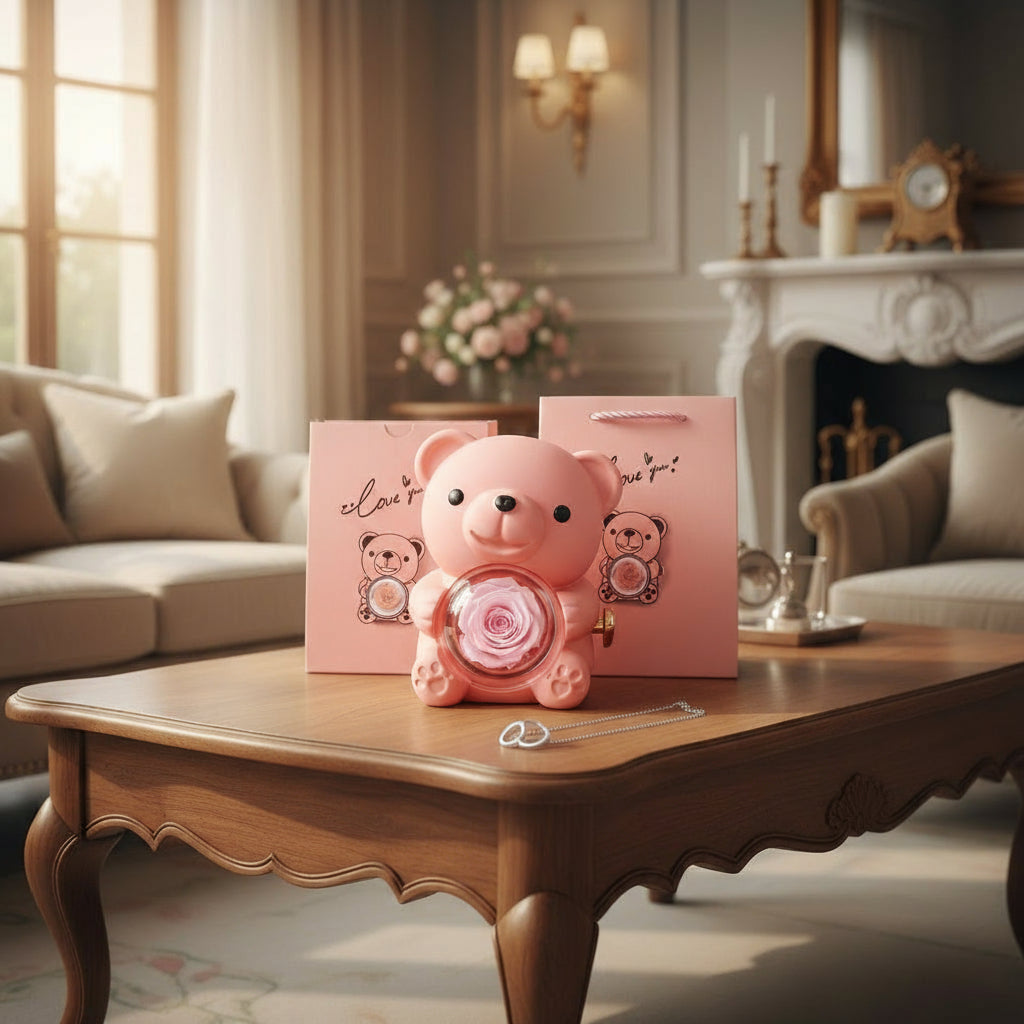 Collier personnalisé 2 prénoms cœur + ourson / Méo