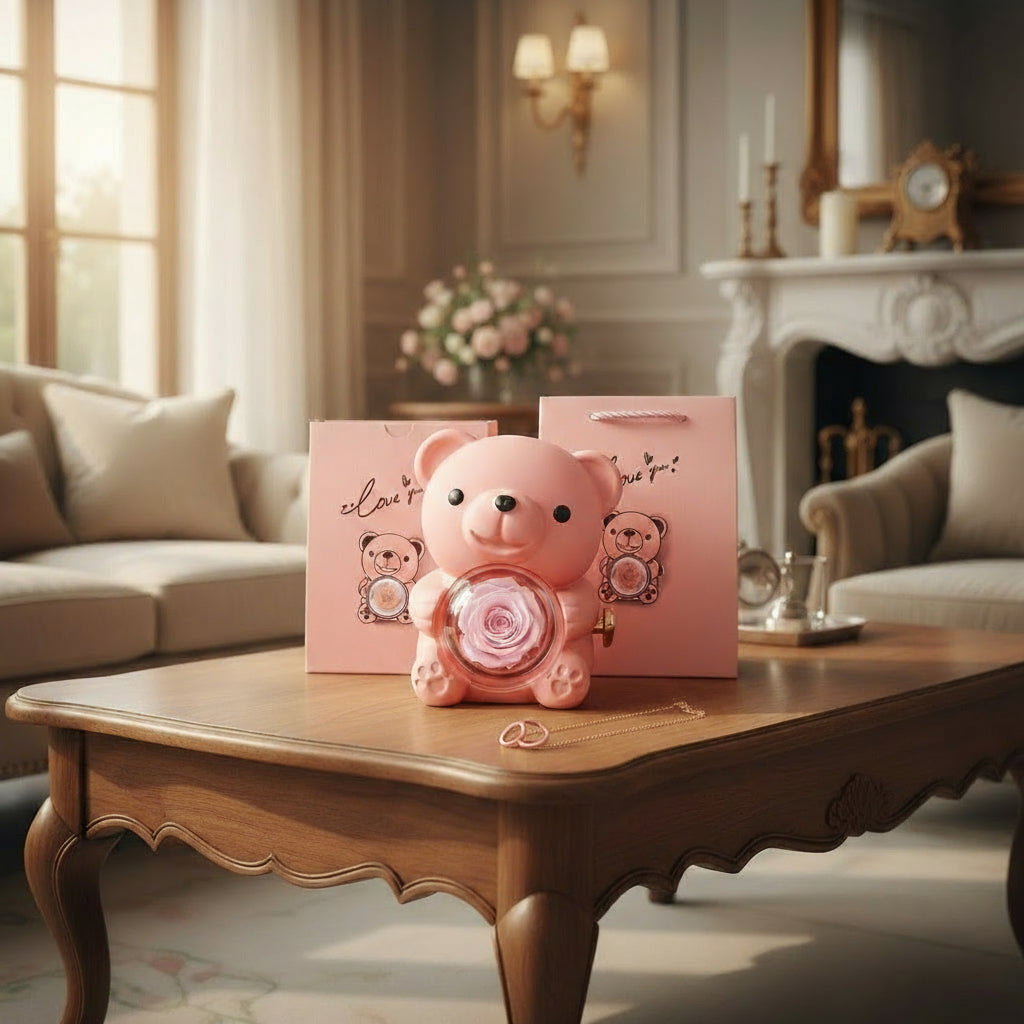 Collier personnalisé 2 prénoms cœur + ourson / Méo