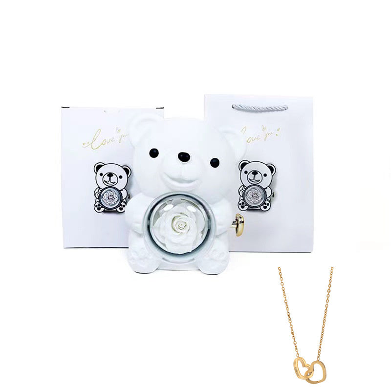 Coffret Ourson avec Collier Gravé & Rose Éternelle