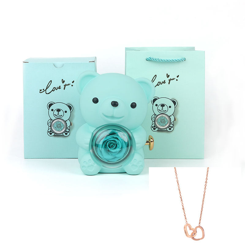 Coffret Ourson avec Collier Gravé & Rose Éternelle