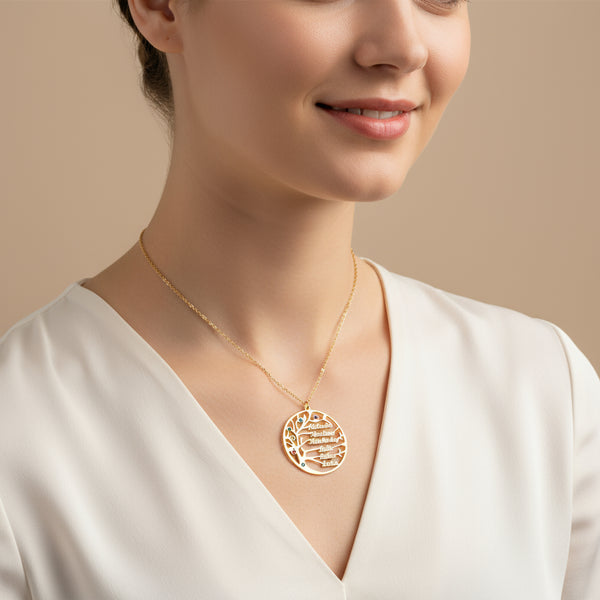 Personalized necklace with names, tree and stones / Elia