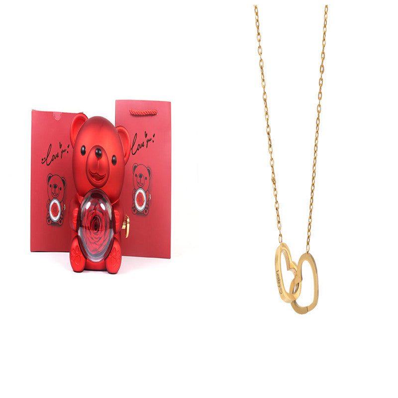 Coffret Ourson avec Collier Gravé & Rose Éternelle