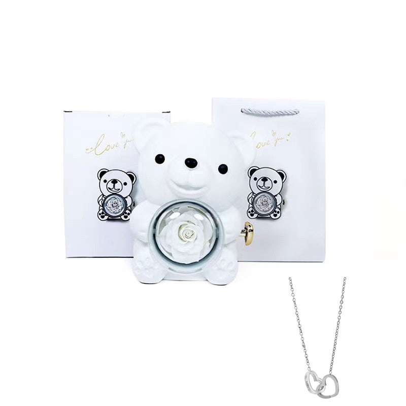Coffret Ourson avec Collier Gravé & Rose Éternelle