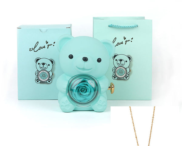 Coffret Ourson avec Collier Gravé & Rose Éternelle