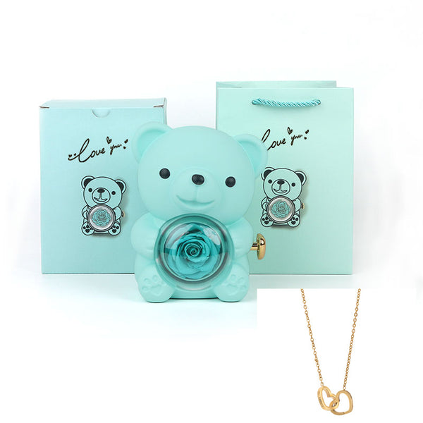 Coffret Ourson avec Collier Gravé & Rose Éternelle