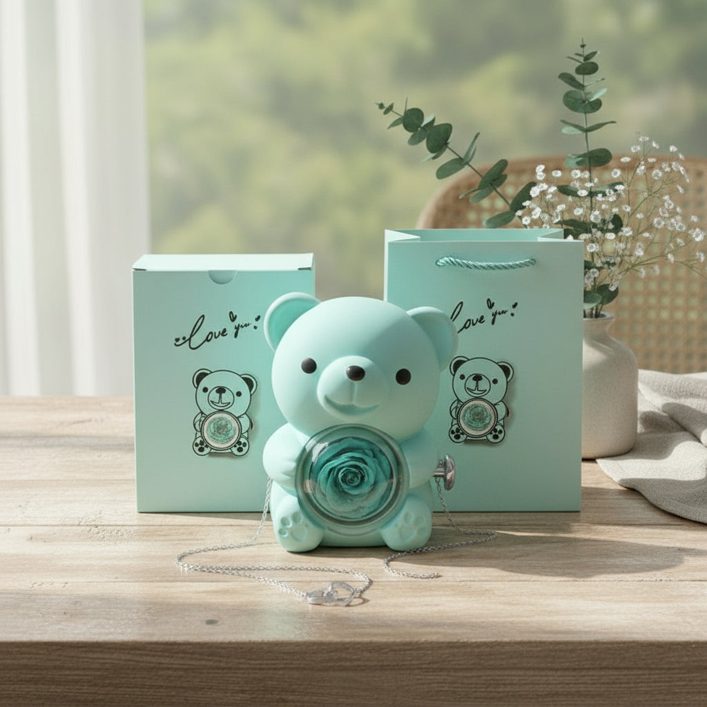 Collier personnalisé 2 prénoms cœur + ourson / Méo