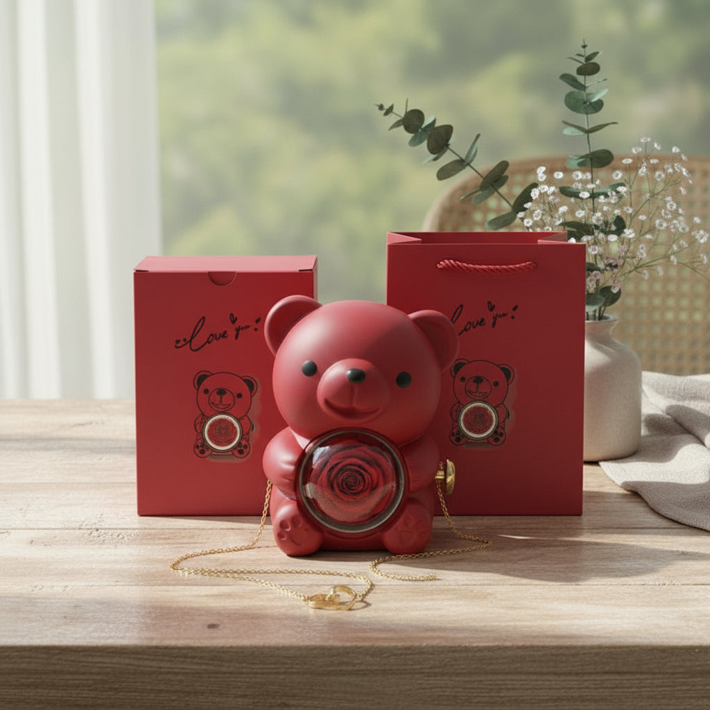 Collier personnalisé 2 prénoms cœur + ourson / Méo