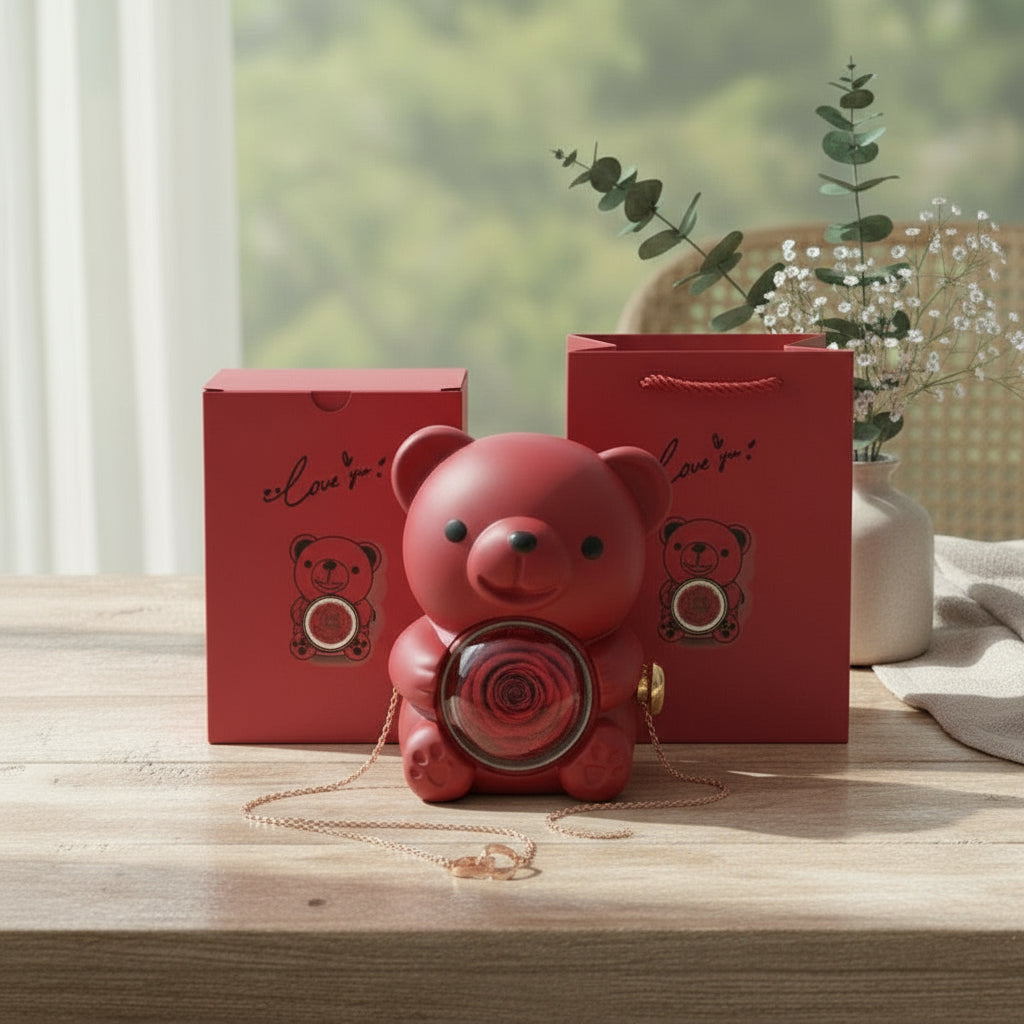 Collier personnalisé 2 prénoms cœur + ourson / Méo