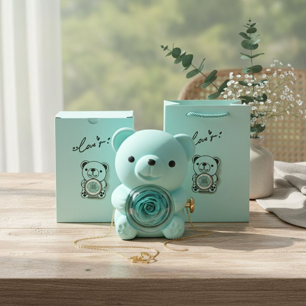 Collier personnalisé 2 prénoms cœur + ourson / Méo