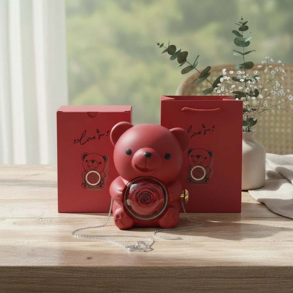 Collier personnalisé 2 prénoms cœur + ourson / Méo