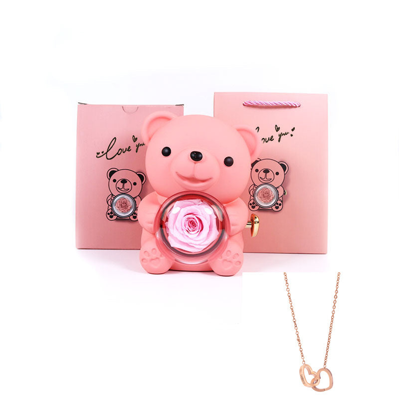 Coffret Ourson avec Collier Gravé & Rose Éternelle