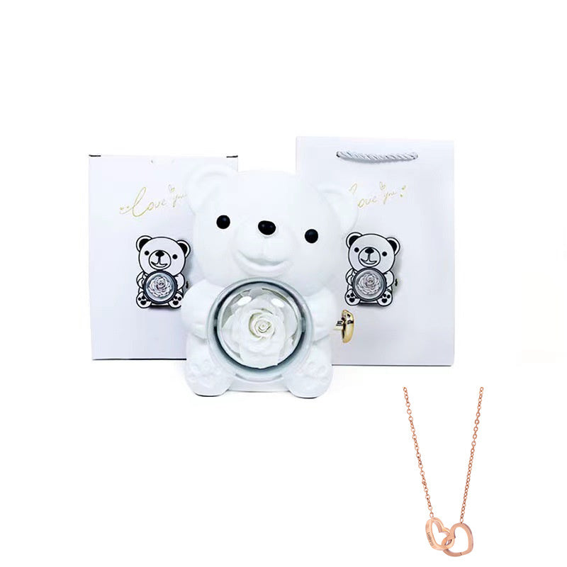 Coffret Ourson avec Collier Gravé & Rose Éternelle